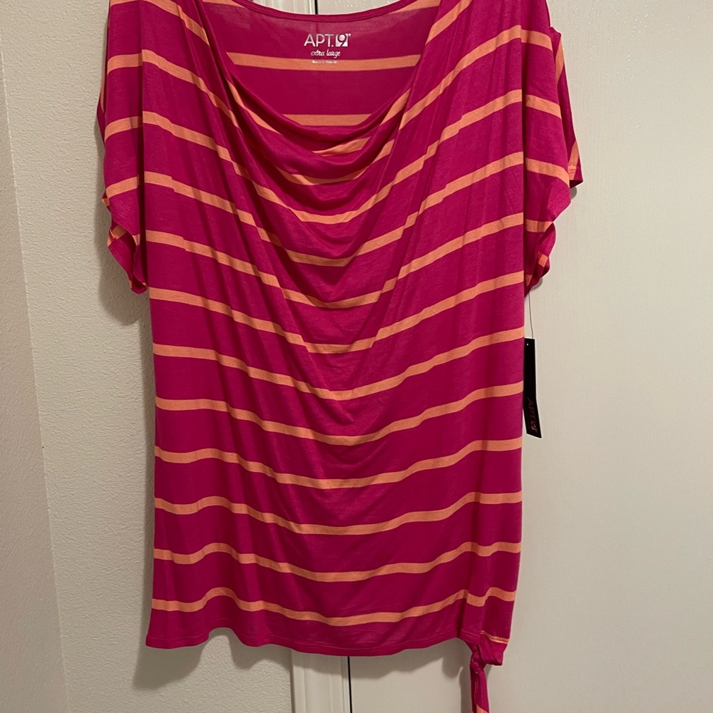 Pink and Tan Tie Front Blouse Relaxed Fit XL Apt9 nwt